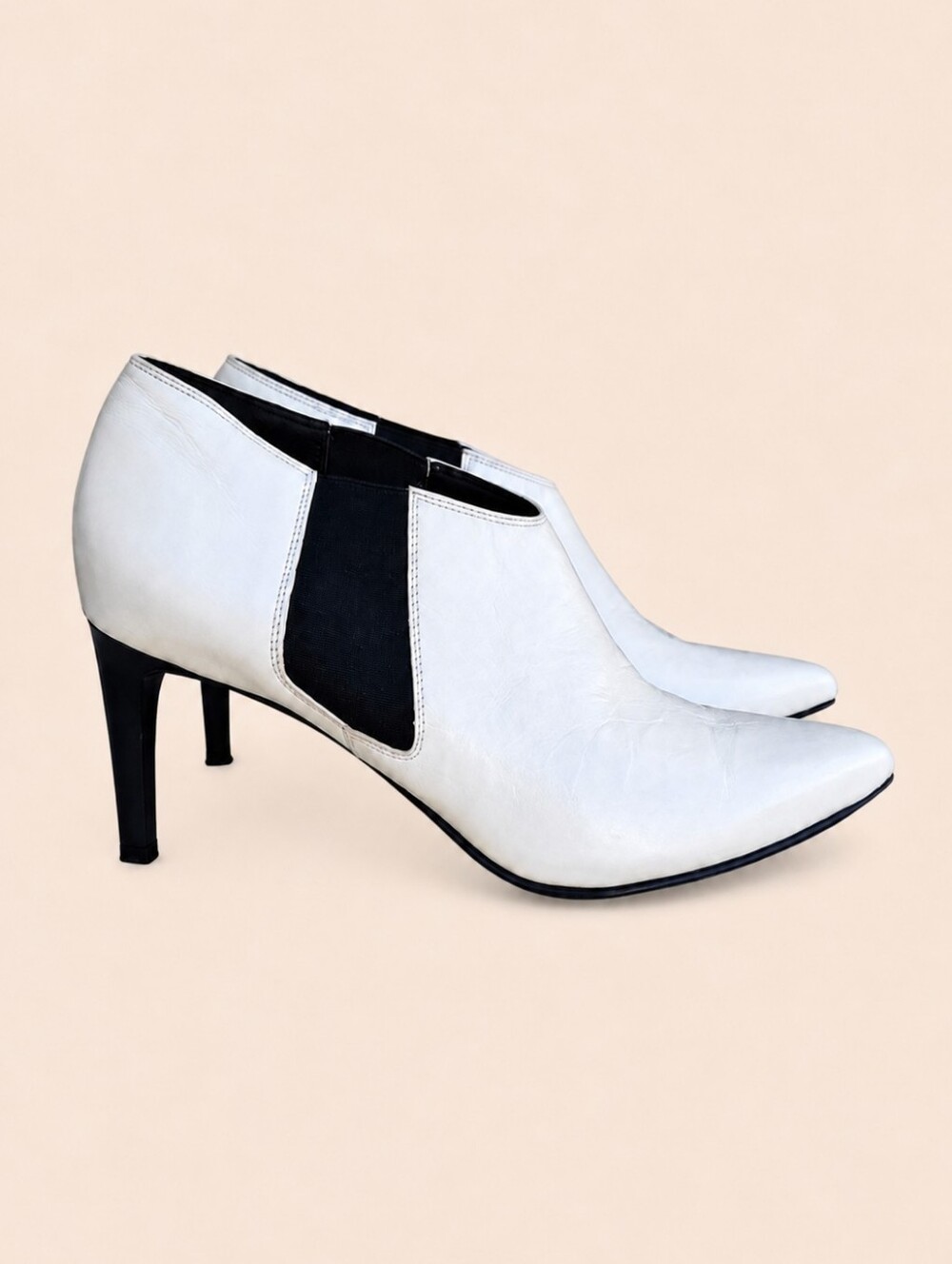 Rag & Bone BEHA Chelsea Booties 38 US 8.5 Ivory Leather Stiletto Heels - Picture 2 of 15